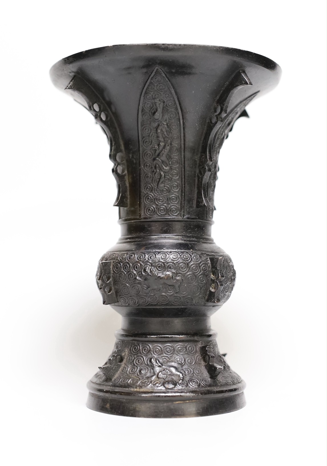 An 18th century Chinese bronze gu vase. 18cm high